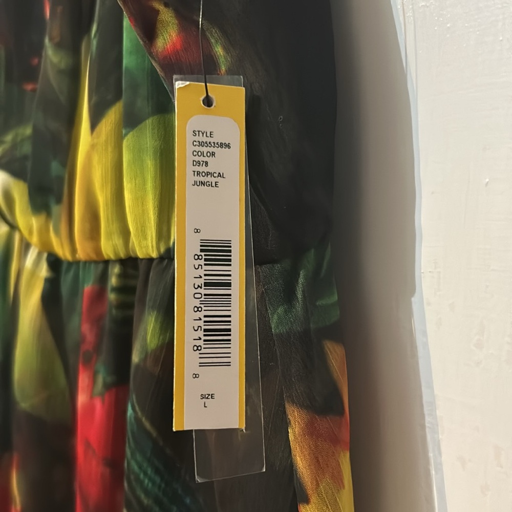 Alice + Olivia Daley Tropical Jungle Print BOHO Spaghetti Strap Dress Size L NEW - Picture 8 of 9